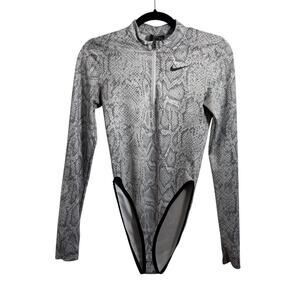 Nike Python Gray and White Snakeskin Long Sleeve Bodysuit